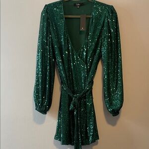 Lulu's Emerald Sequin Dress mini dress wrap dress women’s xsm